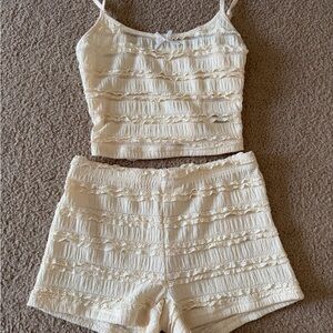 Cream-Yellow Ruffle Two-Piece Set – Tank Top & Shorts, XS, New